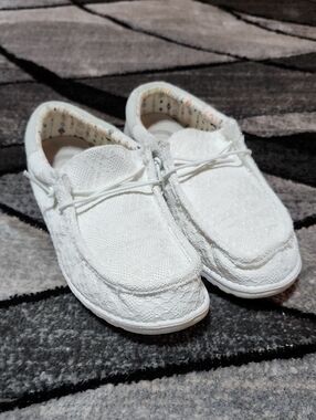 HEY DUDE WALLY BOHO WHITE CROCHET SNEAKERS SHOES